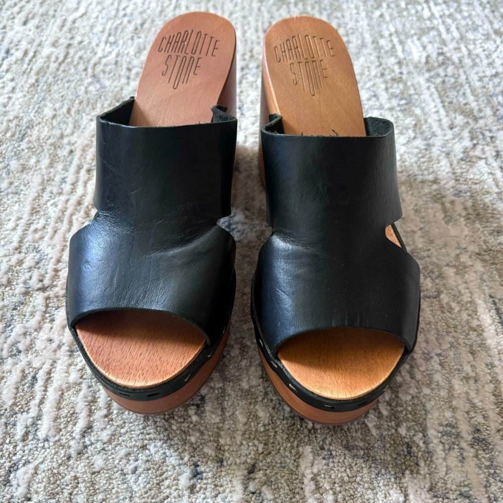 Charlotte Stone Ada‎ Black Leather Clogs Slides Size 10 (40) - Picture 3 of 8